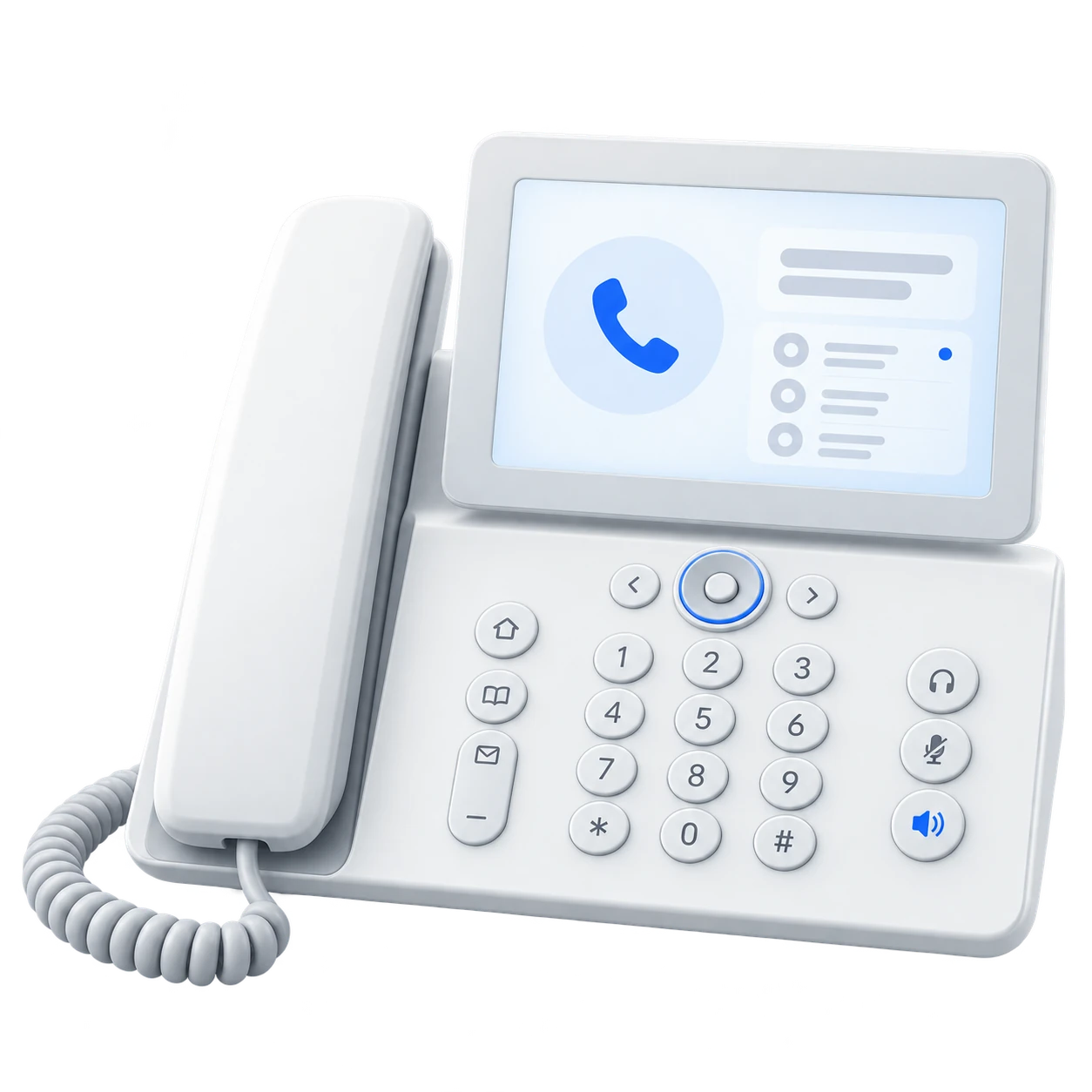 Illustration of a desk phone with a handset and display